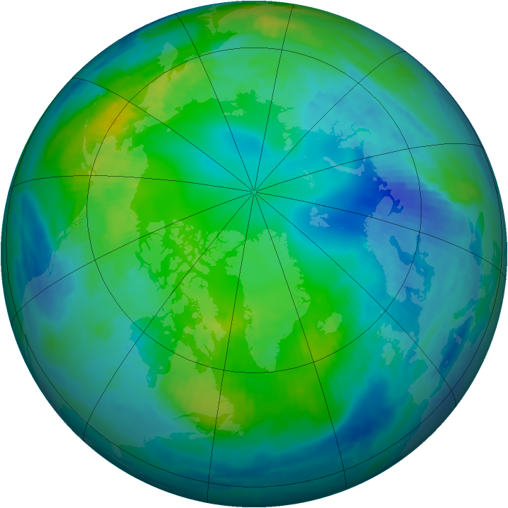 Arctic ozone map for 29 October 1999